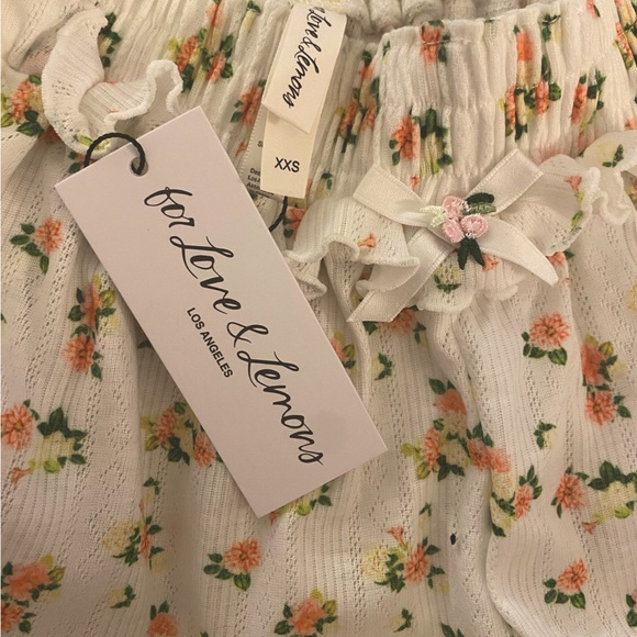 For Love And Lemons Lola Pointelle Shorts White Floral NWT - Picture 6 of 7